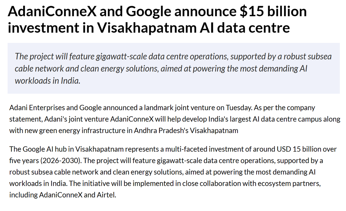 Data Centre are booming in India....
At least the investments in Data Centre are....

I believe the proxies for Data Centre will benefit the most from these deals/investments. 

Power sector is a massive beneficiary, as data centre require massive electricity (power) and cooling