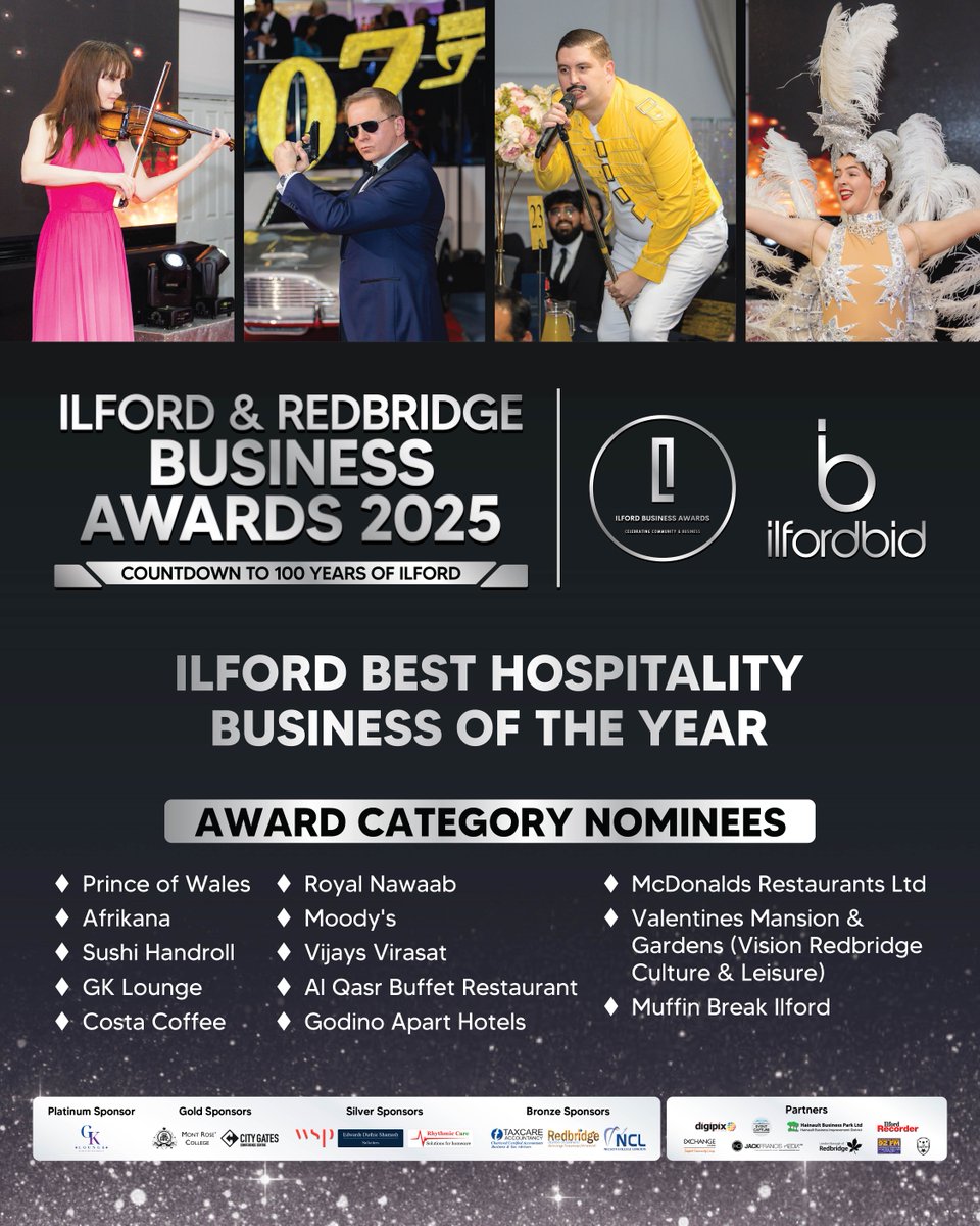 🍽️ Nominate the best hospitality business in Ilford! Recognize those providing exceptional dining experiences. Congratulations to all the registered businesses for being accepted to be nominated in the 2025 Ilford &amp; Redbridge Business Awards! Nominations close on 31st October