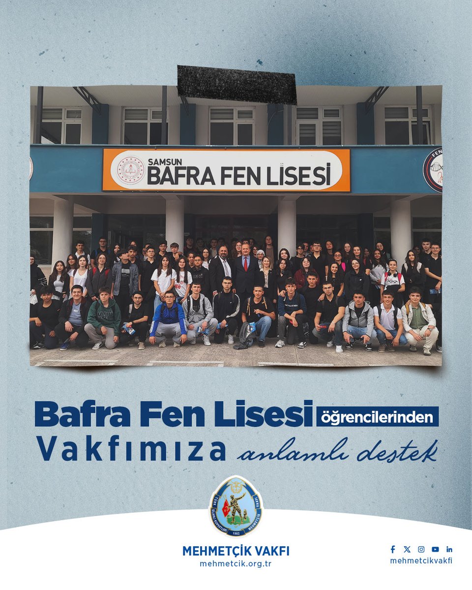 MehmetcikVakfi's tweet photo. Bafra Fen Lisesi öğrencileri, düzenledikleri konserden elde ettikleri geliri Vakfımıza bağışlayarak, kalplerindeki vatan ve Mehmetçik sevgisini içten bir dayanışma örneği ile ortaya koydular.

Samsun Temsilciliğimiz tarafından gerçekleştirilen ziyarette, öğrencilerimize Vakfımızın faaliyetleri hakkında bilgi verildi. Öğrenci kardeşlerimizin samimiyeti ve heyecanı, geleceğe dair umut verirken, ülkemizin geleceğini emanet edeceğimiz gençlerimizin duyarlılığıyla bir kez daha gurur duyduk. Yürekleri iyilikle dolu öğrencilerimize teşekkür ediyoruz. İyi ki varsınız.