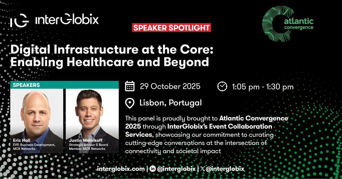 At the heart of healthcare innovation lies digital infrastructure.

At Atlantic Convergence 2025, IG Group is proud to power the speaker spotlight “Digital Infrastructure at the Core: Enabling Healthcare and Beyond.” Featuring Eric Hall, EVP of Business Development, MOX Networks,