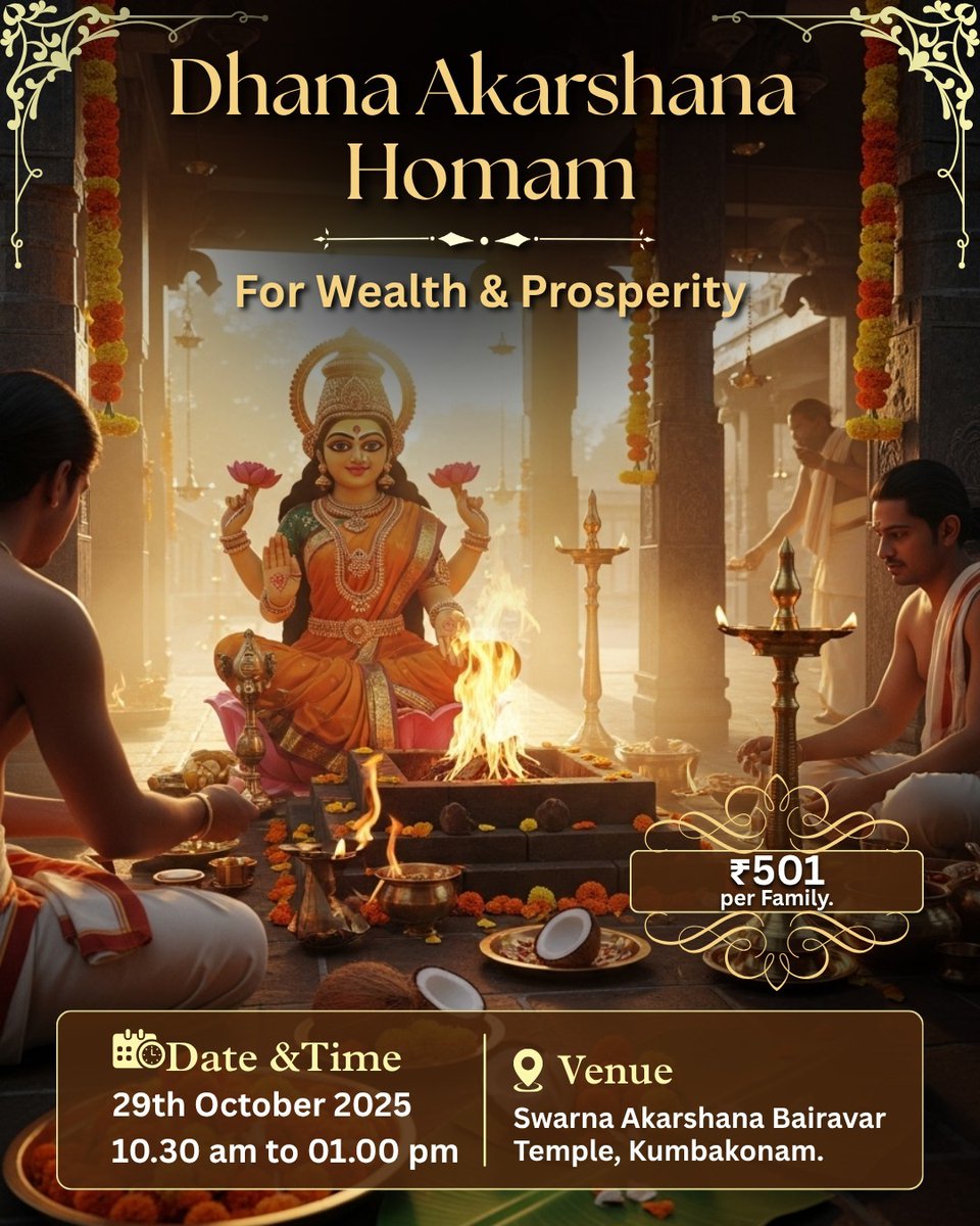 My_OmNamo's tweet image. Don’t miss this auspicious opportunity to uplift your spiritual and material life.

#BookNow #Homam #Wealth #Myomnamo