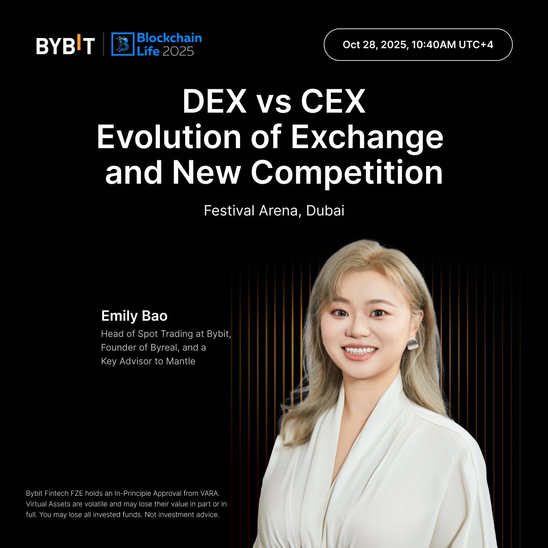 Our Head of Spot Trading Emily Bao is speaking at Blockchain Life 2025  @BlLife_Forum on “DEX vs CEX: Evolution of Exchange and New Competition.”  📅 Oct 28, 2025, 10:40AM UTC+4 📍 Festival