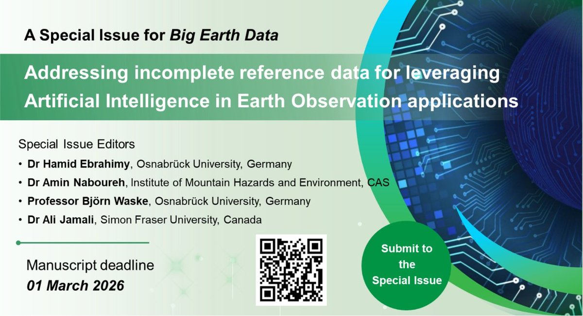 📢 We're delighted to announce a new special issue focused on "Addressing incomplete reference data for leveraging Artificial Intelligence in Earth Observation applications." If you are engaged in this dynamic field, we warmly invite you to contribute your valuable insights!