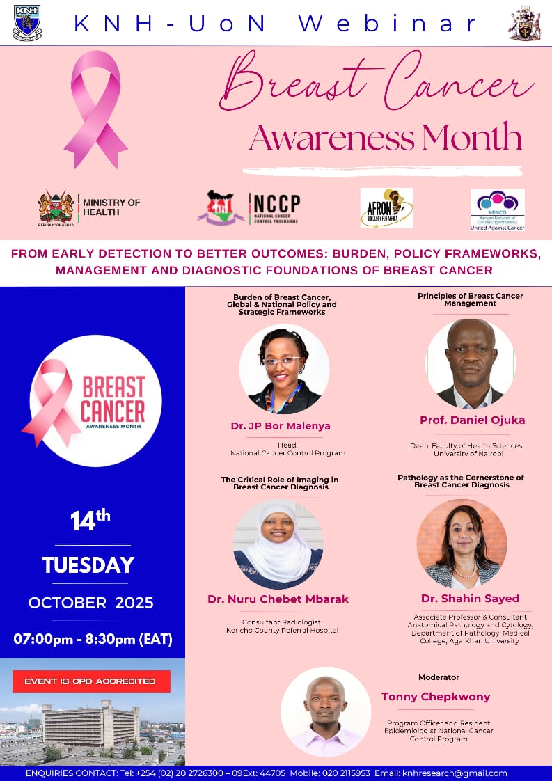 CancerProgramKE's tweet image. 📣 Join us this afternoon for the second webinar in our #BreastCancerAwarenessMonth series!
Hear from experts on how early detection and effective management can save lives.
🔗 Register here: us02web.zoom.us/webinar/regist…
#EarlyDetection
#HealthForAll
#ZuiaCancer