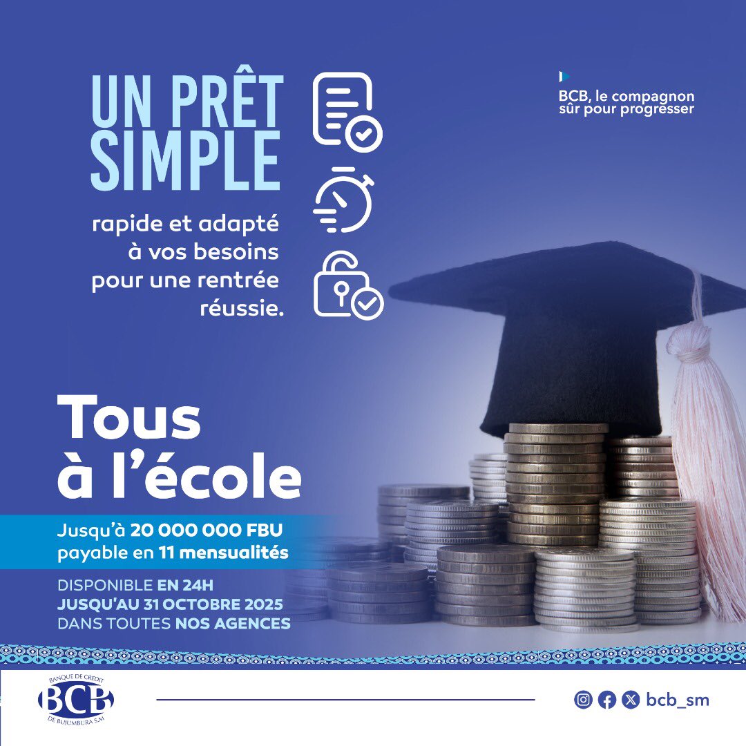 Le Prêt Tous A l’Ecole : un prêt simple, rapide et adapté à vos besoins.

#ptae2025
#bcbumugenzikirumara