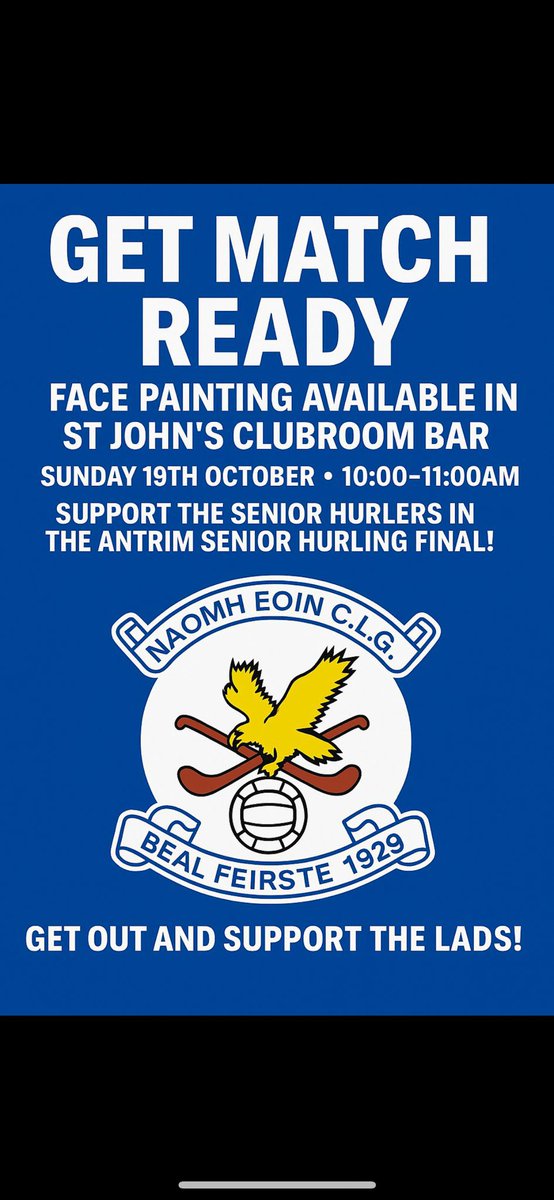 Our supporters buses will be leaving from Corrigan on Sunday...make sure you get down early to get the face painted! 🔵⚪🔵