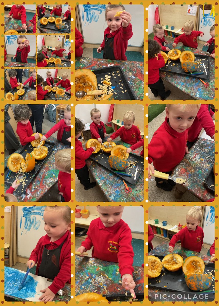The children loved this activity and feeling the soft, squishy insides of the pumpkin. 🎃