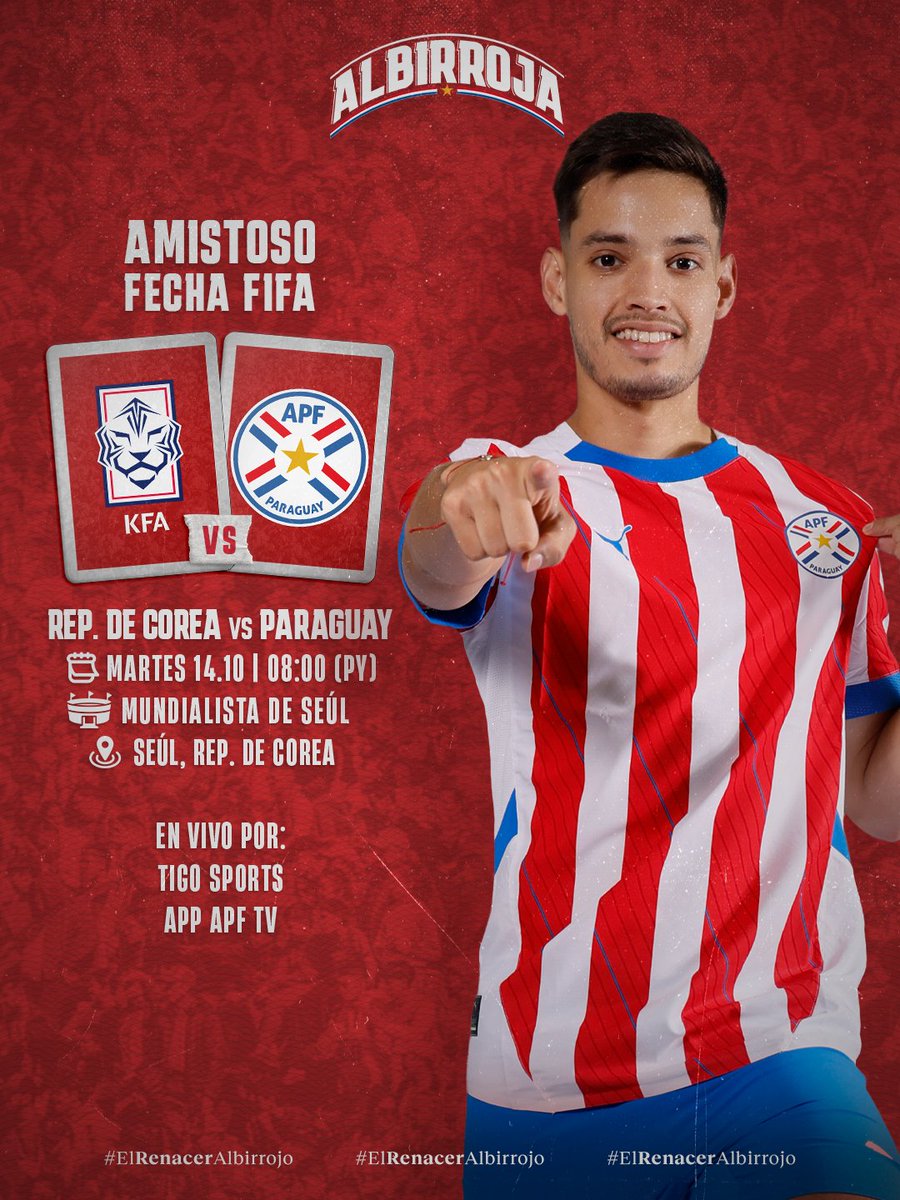 #Hoy
#Amistoso-#FechaFIFA

#Paraguay🇵🇾 🆚 CoreaDelSur🇰🇷
a las 08:00 hs por #TigoSports📺

Cotejos a disputarse en el Estadio 🏟️ Mundialista de Seúl.

📸: <a href="/Albirroja/">Selección Paraguaya</a>
#UnChiquiDeDeportes...