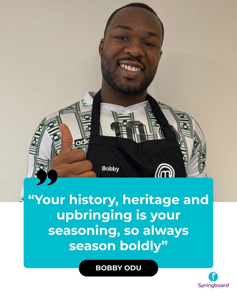 Springboard_UK's tweet image. This #BlackHistoryMonth, weโre proud to spotlight Bobby Odu - chef, entrepreneur & former #SpringboardFutureChef finalist. ๐๐ด
โYour history, heritage & upbringing is your seasoning, so always season boldly.โ
Celebrating Black creativity & impact in hospitality. #Inspiration