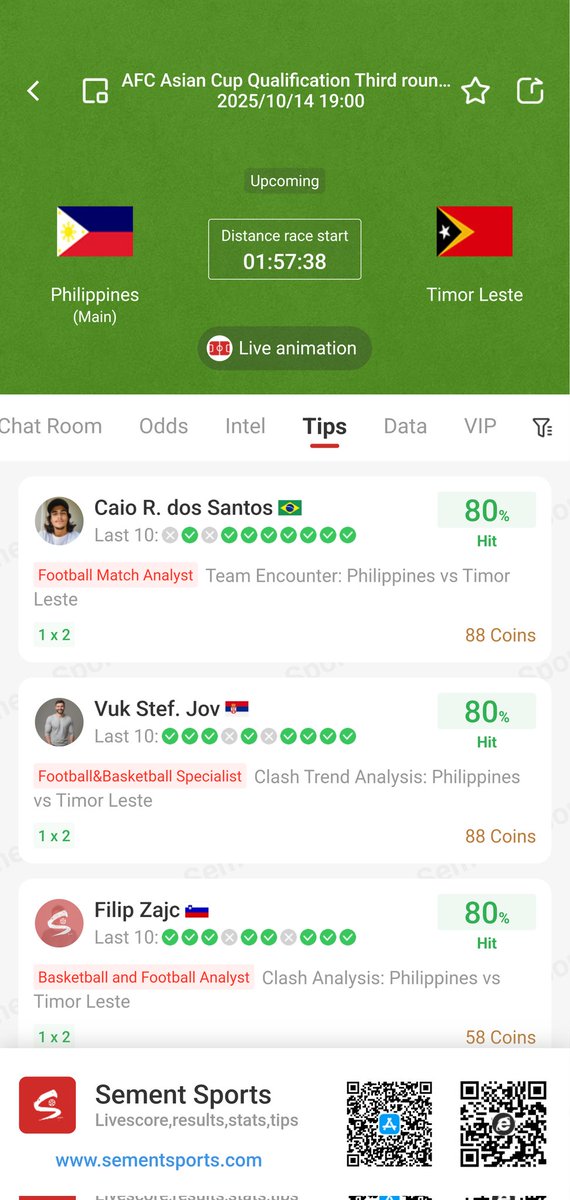 SementSports's tweet photo. #score #Goal #football #bettips 
2025-10-14 19:00

AFC Asian Cup Qualifiers Stage 3 Round 4

Philippines (Home) vs Timor-Leste

I believe there is a high probability of a home win. https://t.co/OdfQQcBHHS
