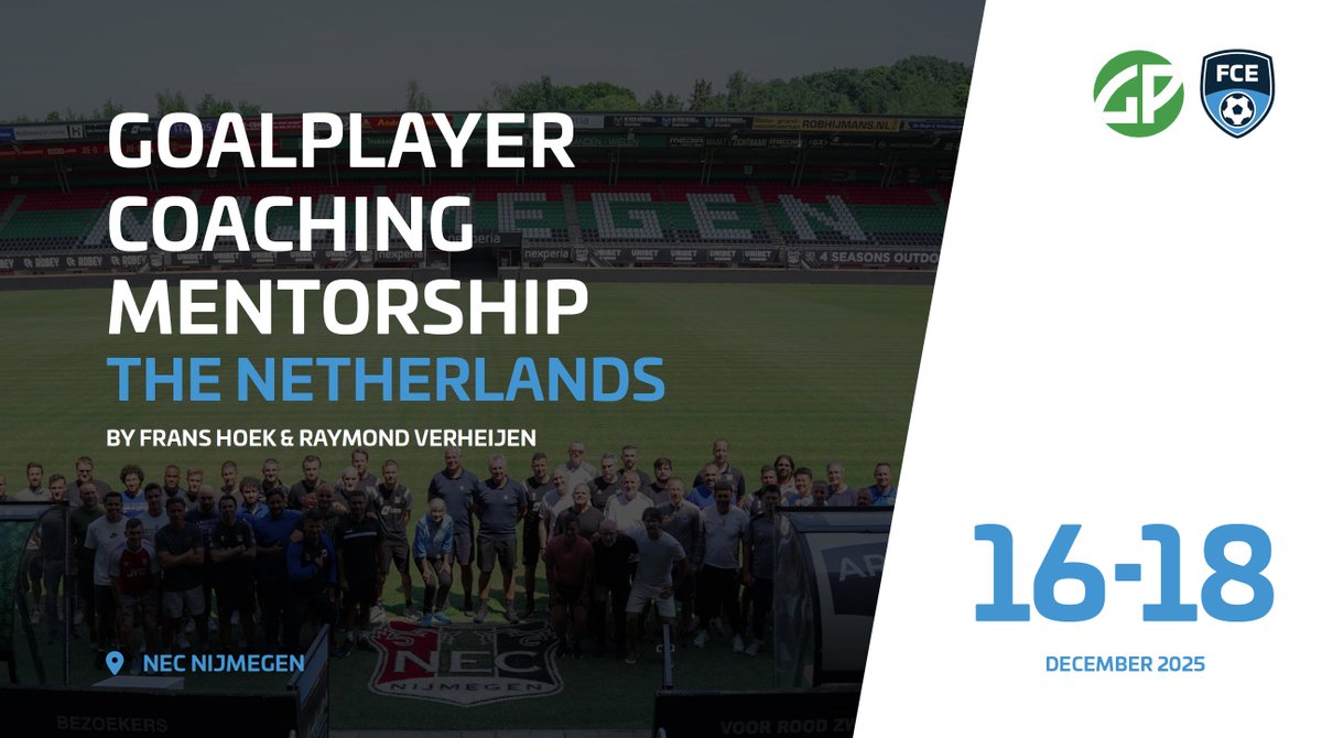 raymondverheije's tweet image. 3-DAY GOALPLAYER MENTORSHIP

"Goalplayer Coaching within Playing Style Development"

For goalkeeper coaches, head coaches &amp;amp; assistant coaches

December 16-18
Frans Hoek &amp;amp; Raymond Verheijen

More info
fcevolution.com/events/3-day-g…

#football #footballtraining #coacheducation #goalplayer