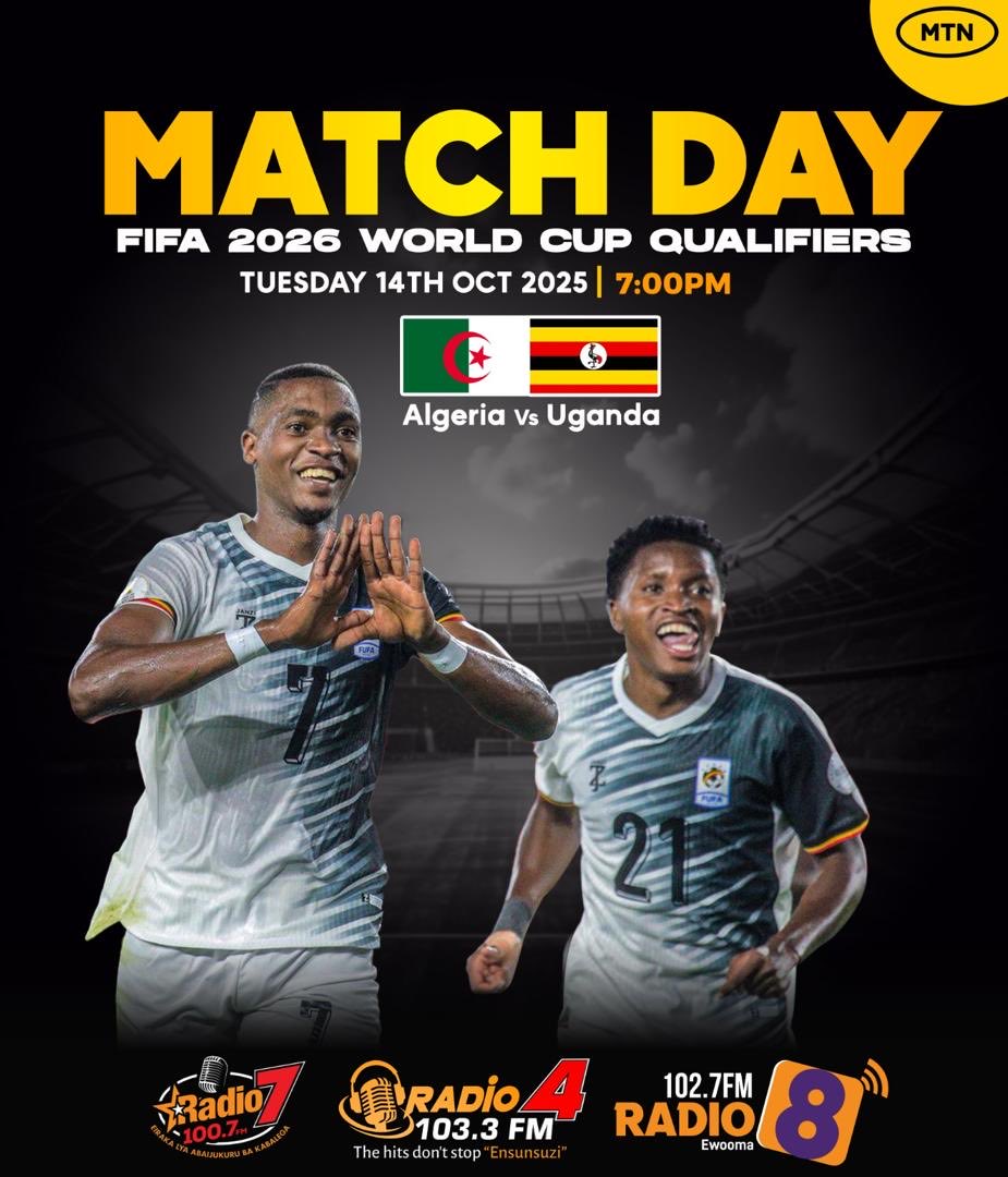 Match Day!

🇩🇿 Algeria vs Uganda 🇺🇬 

The game will be live on 102.7 FM — Ewooma

#FIFAWCQ2026 || #Radio8UG