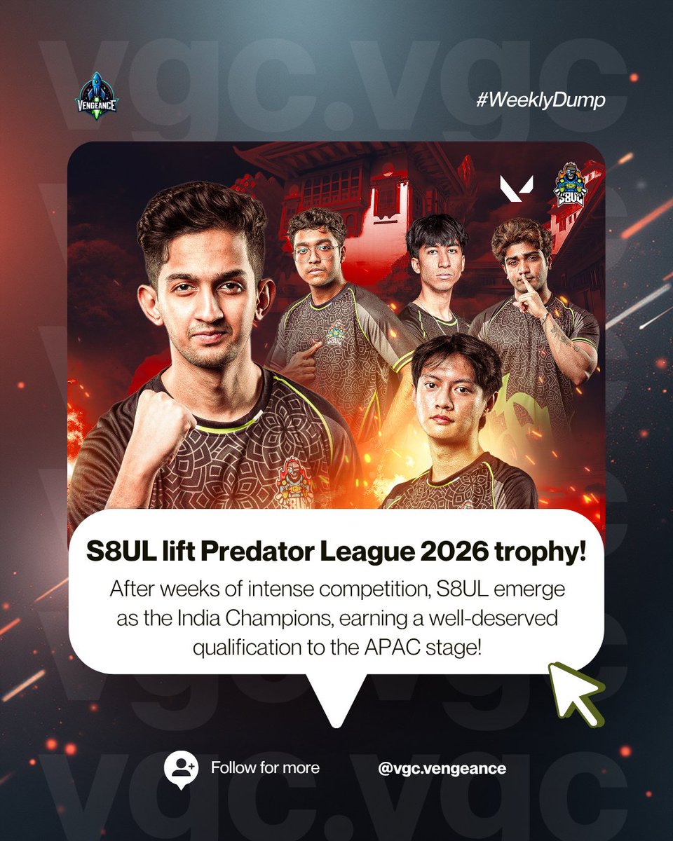 vengeance_vgc's tweet photo. Soul &amp; S8UL Weekly Dump 🚀 | 6–12 Oct, all the highs, lows, and everything in between.
 #S8UL #SoulEsports #WeeklyDump #vengeance
#vgc https://t.co/kUWH9owzVX