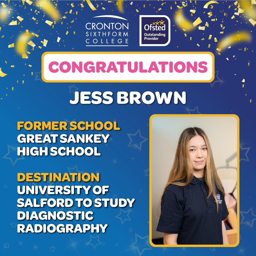 crontoncoll's tweet image. It’s #TLevelsWeek! Congratulations to the Class of 2025 – T Level Health (Nursing Cadets)!

Isabelle Skitt – @edgehill – Nursing (Child)
Jess Brown – @SalfordUni – Diagnostic Radiography 
Megan Riley – @UniversityLeeds – Nursing