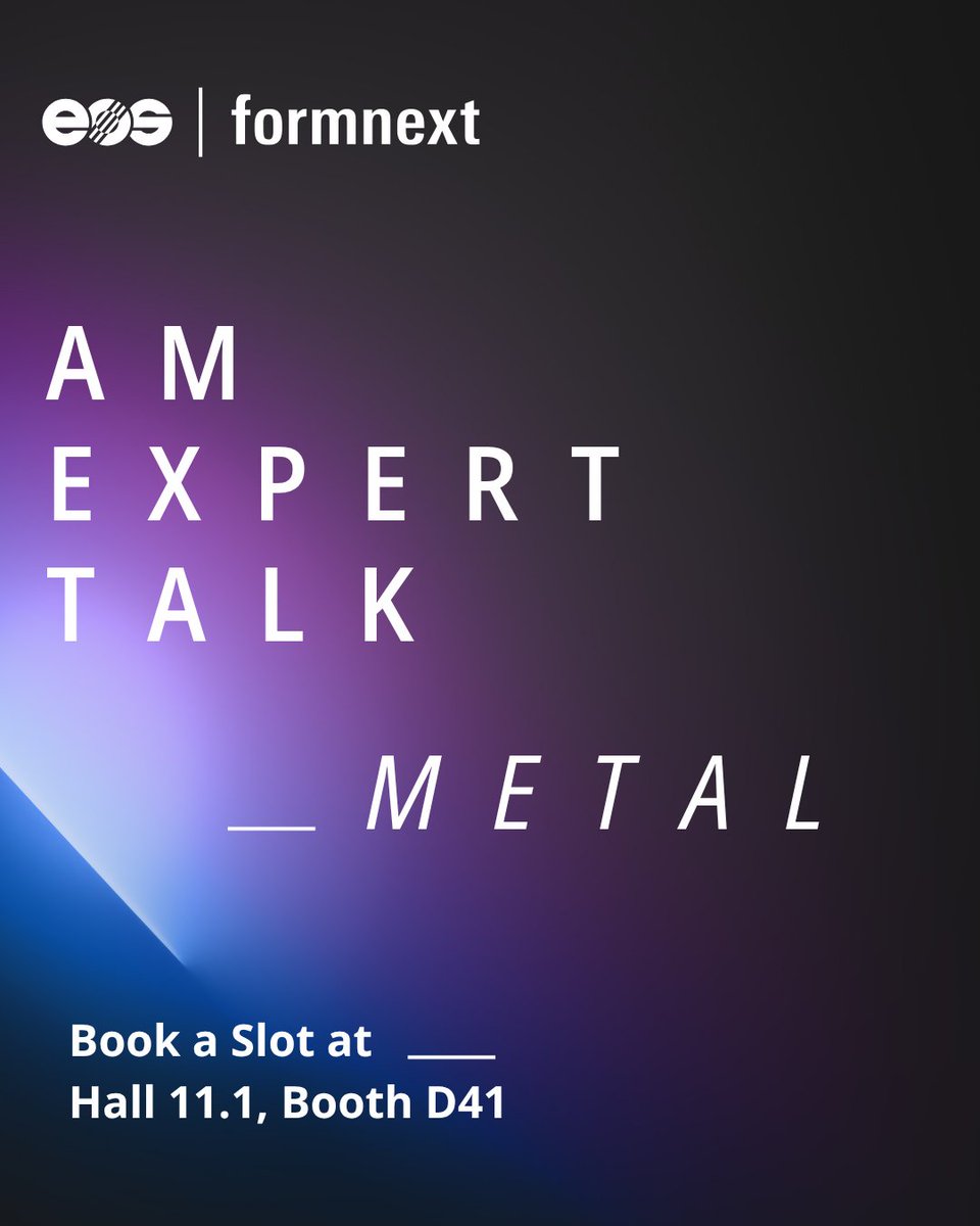 EOS3DPrinting's tweet image. Metal AM Insights at #Formnext2025!
From Nov 18 - 21, Formnext is back in Frankfurt! 💪 Join our AM Expert Talk - Metal and hear EOS specialists share the latest in metal additive manufacturing.
Book your place now: eu1.hubs.ly/H0nH30S0
#AdditiveManufacturing #MetalAM