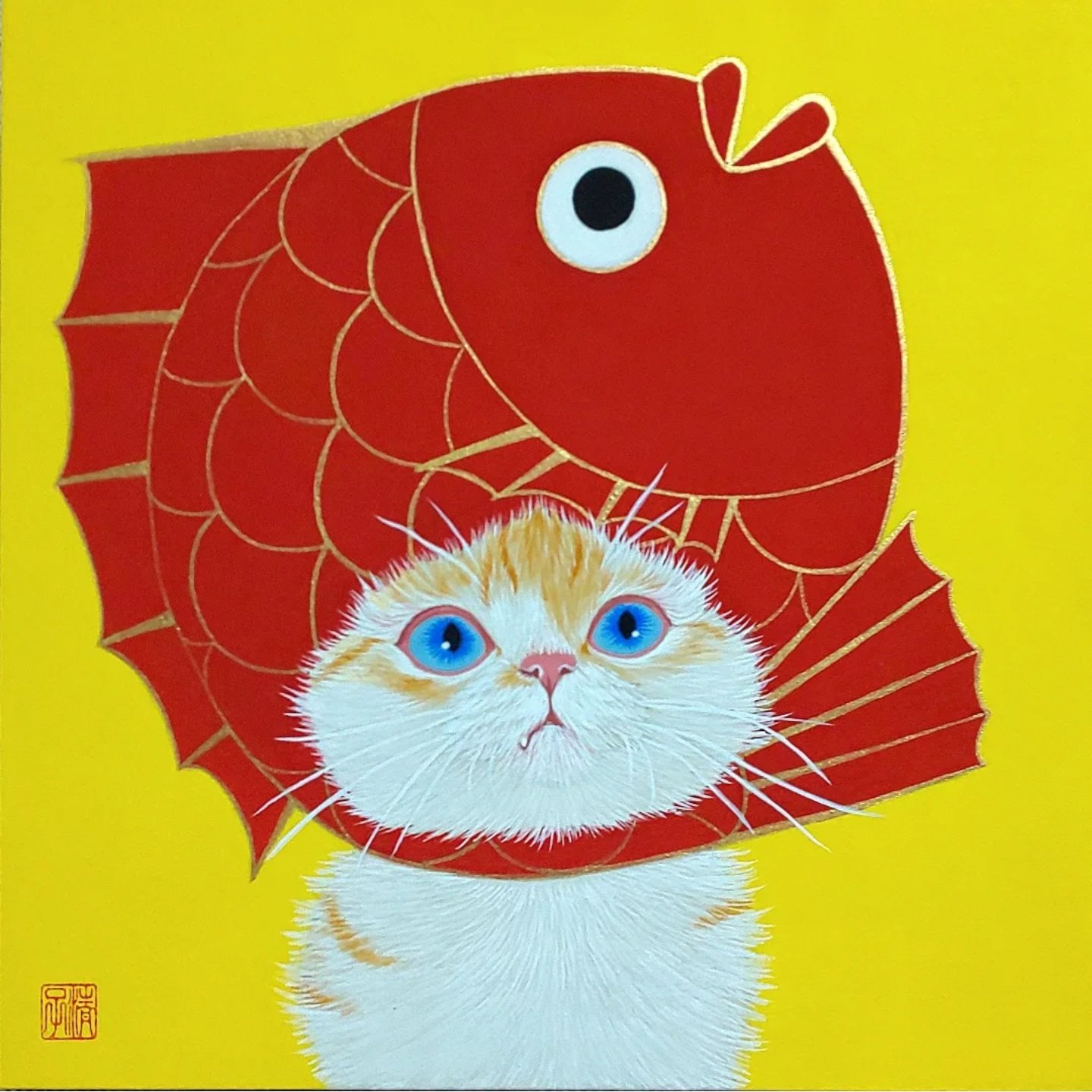 伊藤清子 SAYAKO ITOH 子猫 cat 日本画 直筆 サイン入り 額付き 🌸🌸🌸 #日本画 #猫 #伊藤清子 #アート #個展 #展覧会 #横浜