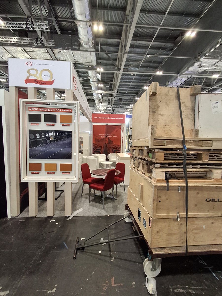 A showcase with products hiding behind the crates now but come by The Gill Corporation stand 2743 at MRO Europe in London tomorrow to see what's new and celebrate 80 years of service to the aviation industry <a href="/TGCMarketing_/">The Gill Corporation</a> <a href="/AviationWeek/">Aviation Week</a>  #MRO #MROEurope #tradeshow #exhibition