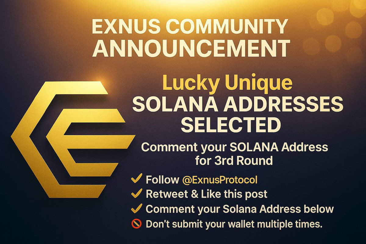 exnusprotocol's tweet image. 🚀 Exnus Community Announcement 🚀

We’re excited to announce that Exnus Protocol has officially selected a list of lucky unique Solana addresses from our previous rounds! 🎉

The 3rd Round is now open — here’s your chance to join!

✅ How to Participate:
1️⃣ Follow @ExnusProtocol…