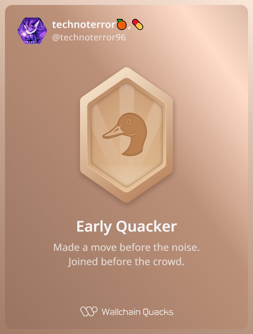 technoterror96's tweet image. Just unlocked the Early Quacker on @wallchain_xyz 🏆
How cool is that?
Feels great to have my contributions recognized.
How’s Wallchain Quacks been treating you so far?
Not on board yet? Drop a comment for an invite 👇🦆