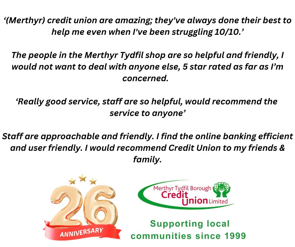 It’s #InternationalCreditUnionDay this Thursday 16th October and to celebrate we’re sharing feedback from the last year from our members this week.

We aim to provide a top class customer service to new and existing members, so it’s great to get feedback that highlights this.