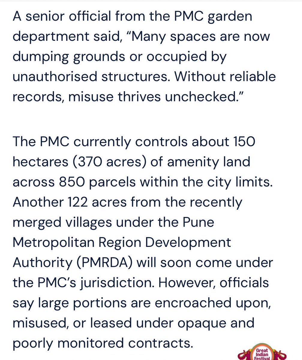 VishalBhargava5's tweet image. The new Pune Municipal Commissioner gets cracking on misuse of amenity plots.
Plots meant for schools, gardens & hospitals - being illegally occupied.
The Commissioner served earlier in PMO. He has a top opportunity.
Indian cities can be great if we just enforce 30% of the laws.