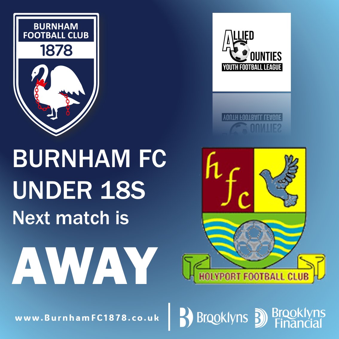 Next match: AWAY
Tuesday 21st October, KO 19:45

at <a href="/HolyportFC/">Holyport FC | Est 1897</a> 
<a href="/ACYFL_Official/">ACYFL_Official</a> South Division

Support from relatives and friends welcome. Visit Holyport FC for match information:
holyportfc.co.uk