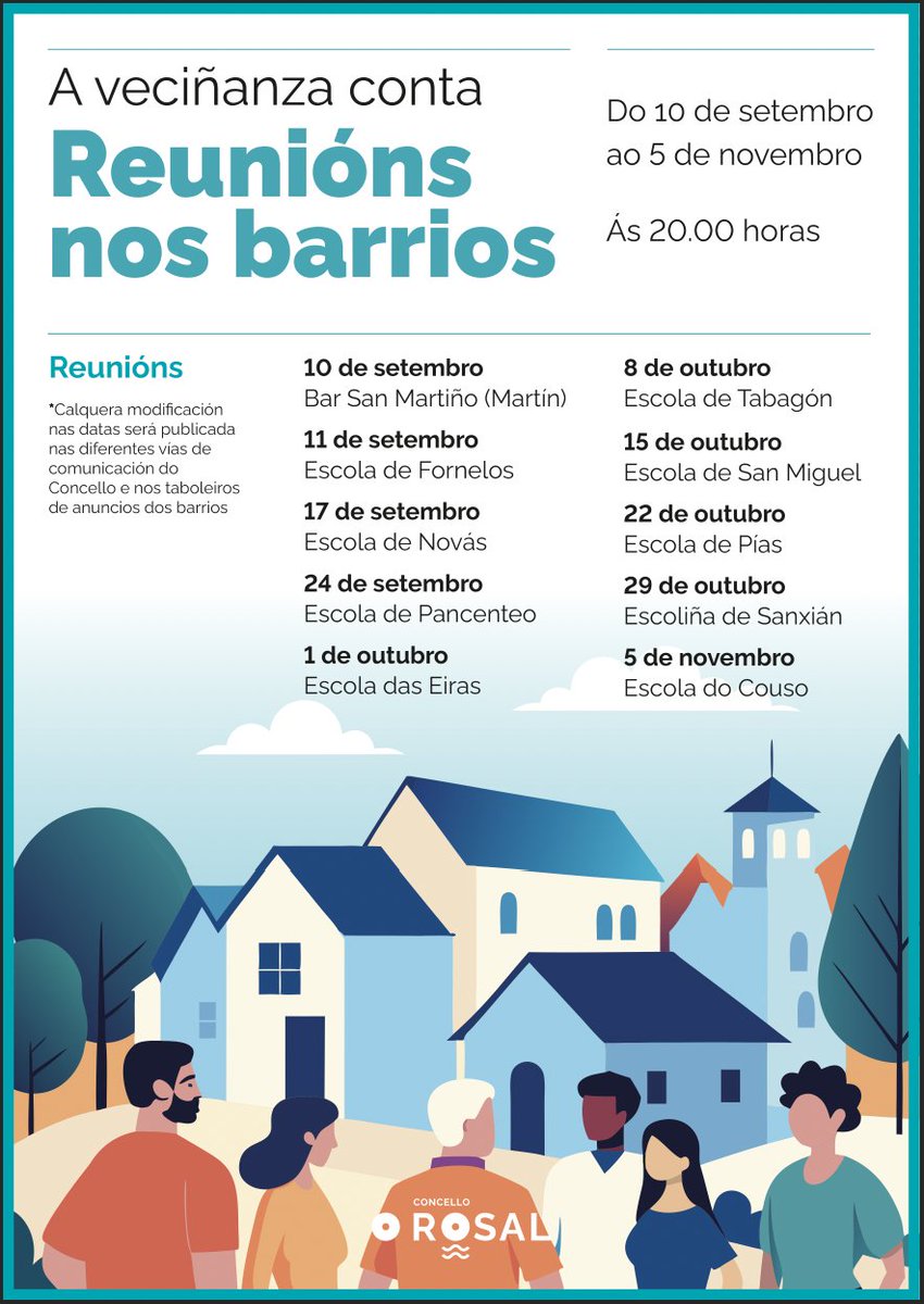 📣 #AVeciñanzaConta

😊 Nova cita para seguir compartindo ideas, proxectos e comunidade! 👇

📅 Mércores, 15 de outubro
🕗 Ás 20.00 h
📍 Escola de San Miguel

#ORosal #ParticipaciónVeciñal #ReuniónNosBarrios