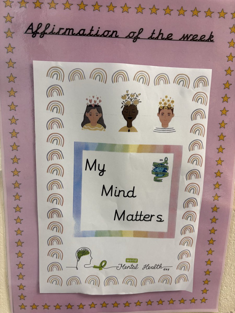 GatesInclusion's tweet photo. Last weeks Postive Post linked to World Mental Health Day. Miss Southern told us our minds are important and our mantra was: ‘My Mind Matters’ she gave us some simple ways to look after our mental health. #my mind matters #WorldMentalHealthDay #PositivePost #InclusionChampions. https://t.co/B6cSCEGF3z