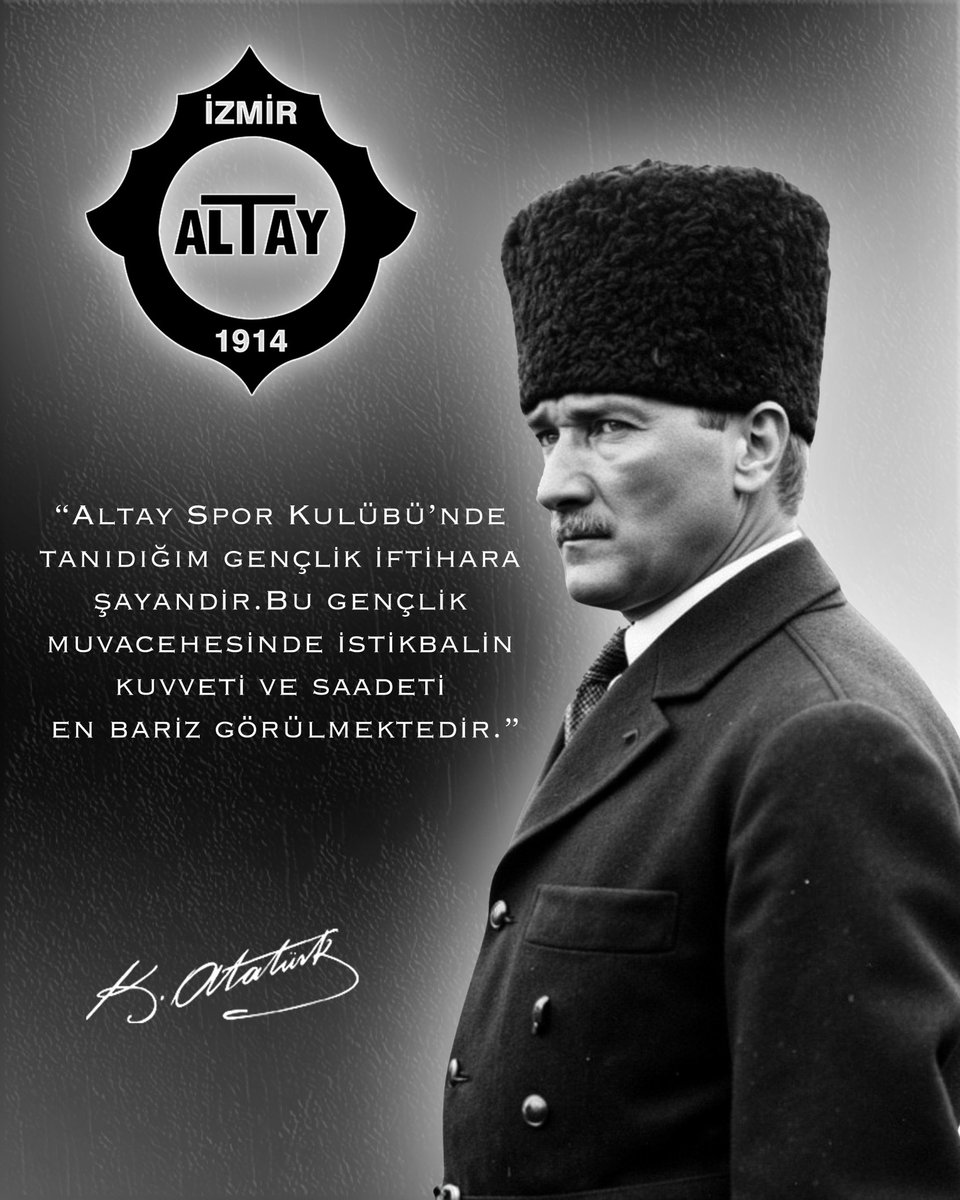 Gazi Mustafa Kemal Atatürk, İzmir ziyareti sırasında Altay Spor Kulübü’nü onurlandırdı.
Kordon’daki Türk Ocağı binasında 9 Eylül Kupamızı görerek
“Aferin çocuklar, kupa da kazanmışlar.” sözleriyle takdirini dile getirdi.

Atamız, kulübümüzün kaptanı Hamit Aslan ile sohbet