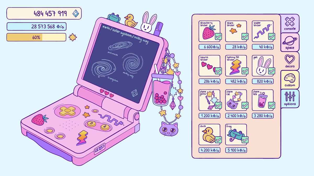 Hi #PortfolioDay ✨🎨 
I'm Lya and I'm creating colorful art and video games! (I'm also a sticker lover, I collect them all and I never stick them anywhere)