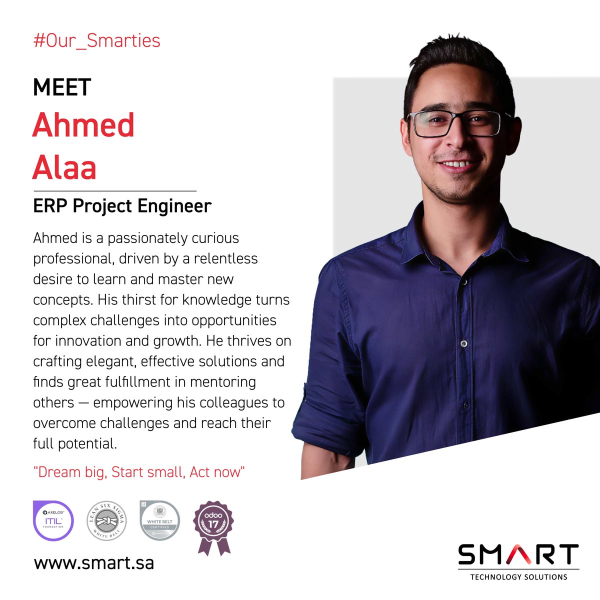 SmartTechSA's tweet image. From ERP excellence to empowering innovation, Ahmed Alaa is driving smarter business transformations every step of the way.
#SMART #ourSmartie #meet_our_people #smarties_success