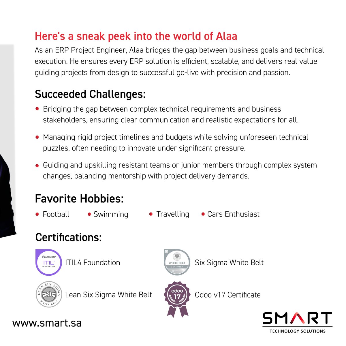 SmartTechSA's tweet image. From ERP excellence to empowering innovation, Ahmed Alaa is driving smarter business transformations every step of the way.
#SMART #ourSmartie #meet_our_people #smarties_success