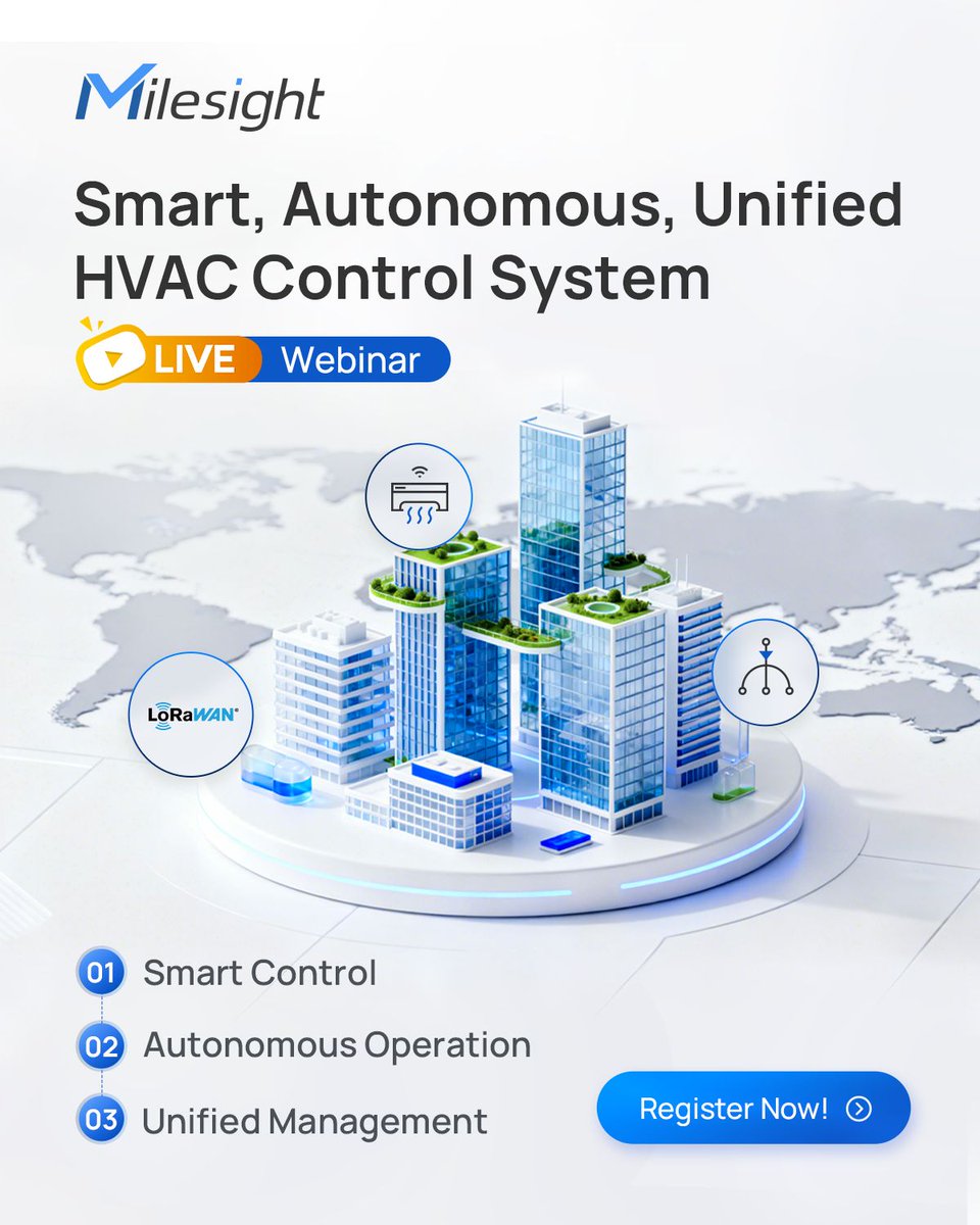 MilesightIoT's tweet image. Join our webinar “Smart, Autonomous, Unified HVAC Control System” to explore HVAC trends, IoT-driven opportunities, and Milesight’s solutions for smarter, efficient building management. Register: milesight.com/iot/solution/s…