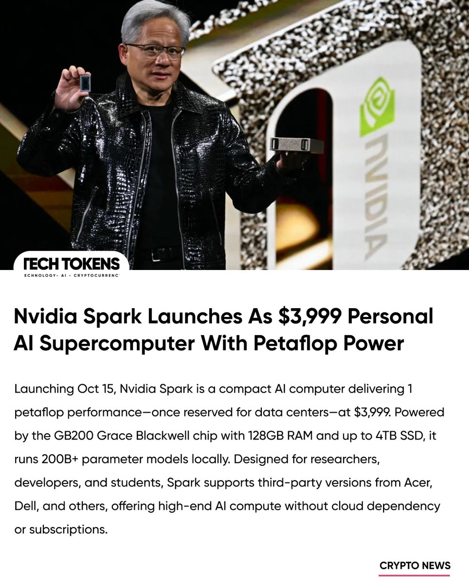 Techtoken_in's tweet image. Nvidia Spark brings petaflop AI to your desk—no cloud needed.

techtokens.in/3999-nvidia-sp…

#NvidiaSpark #AIHardware #EdgeAI #MachineLearning #PersonalSupercomputer