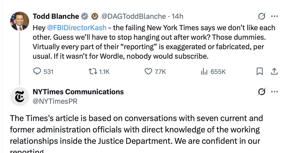 RealSLokhova's tweet image. Here is an idea @DAGToddBlanche
Start arresting the Intel Community operatives who work at, and use, NYT as a cover for the rolling coup against Pres Trump
You can start with Mike Schmidt, the mouthpiece of James Comey
Then move on to Adam Goldman, spokesman for John Brennan…