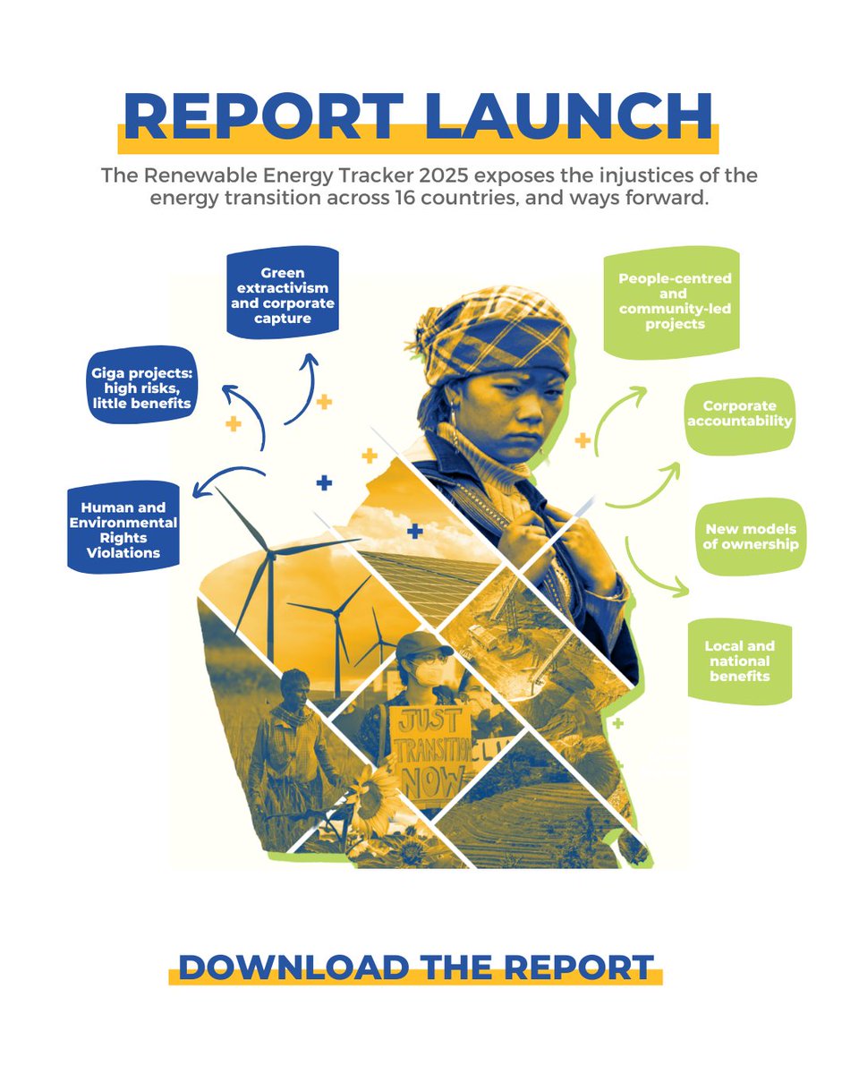CANIntl's tweet image. ⚠️ The renewable energy transition is failing on justice.

Our latest Renewable Energy Tracker study shows how corporate capture and bad finance are turning a green promise into a colonial rerun.

🔌 climatenetwork.org/resource/renew…

🧵#JustRenewables #JustTransitionRising #ChangingCourse
