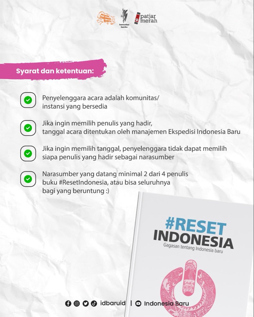 Silakan bagi kawan-kawan di Jabodetabek yang ingin menguji gagasan kami soal #ResetIndonesia. 

Mari bersua!