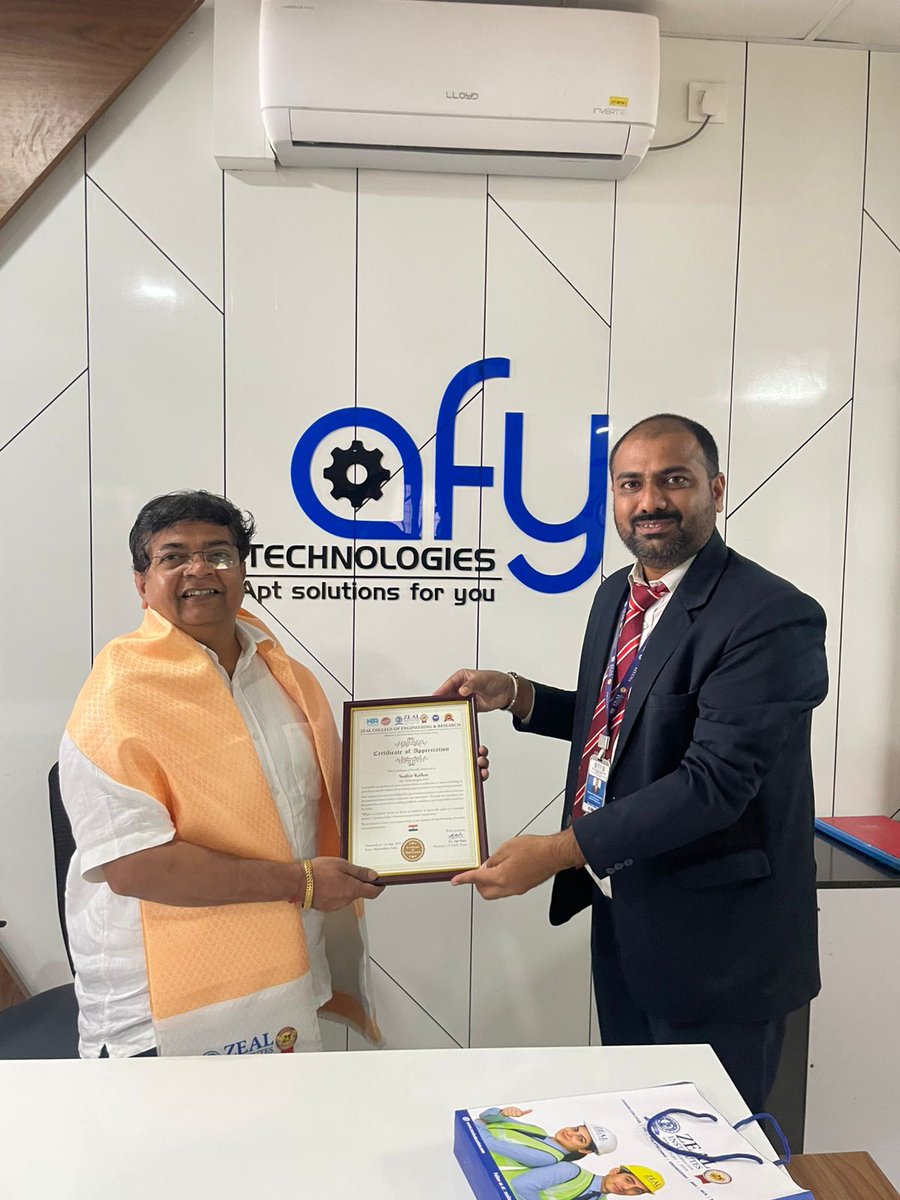 Thank you Team <a href="/ZealInst/">Zeal Institutes, Pune</a>  Zeal Institutes for appreciating our efforts for Sharing our knowledge and experience with the budding engineers &amp; professionals. Our team @ Afy Technologies committed for Mentoring young graduates for building their future.