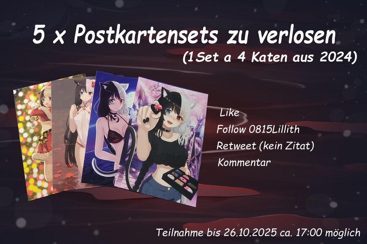 5x Sets zu Verlosen

Hi ihr Lieben, ich möchte es gerne noch einmal probieren und habe euch ein Set aus 2024 zusammengestellt.

Bitte beachtet die Anmeldebedingungen aus dem Bild und denkt daran das ich im Anschluss eure Adresse benötige.  

Danke an alle die Teilnehmen. <3