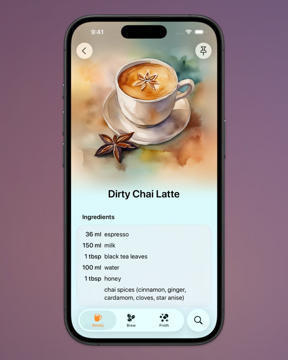 Looking for a cosy drink to warm up your day? ☕️

Try a Dirty Chai Latte. It combines the warmth of chai spices with the kick of espresso, the perfect autumn companion.

Find it in Breve: apps.apple.com/app/apple-stor…