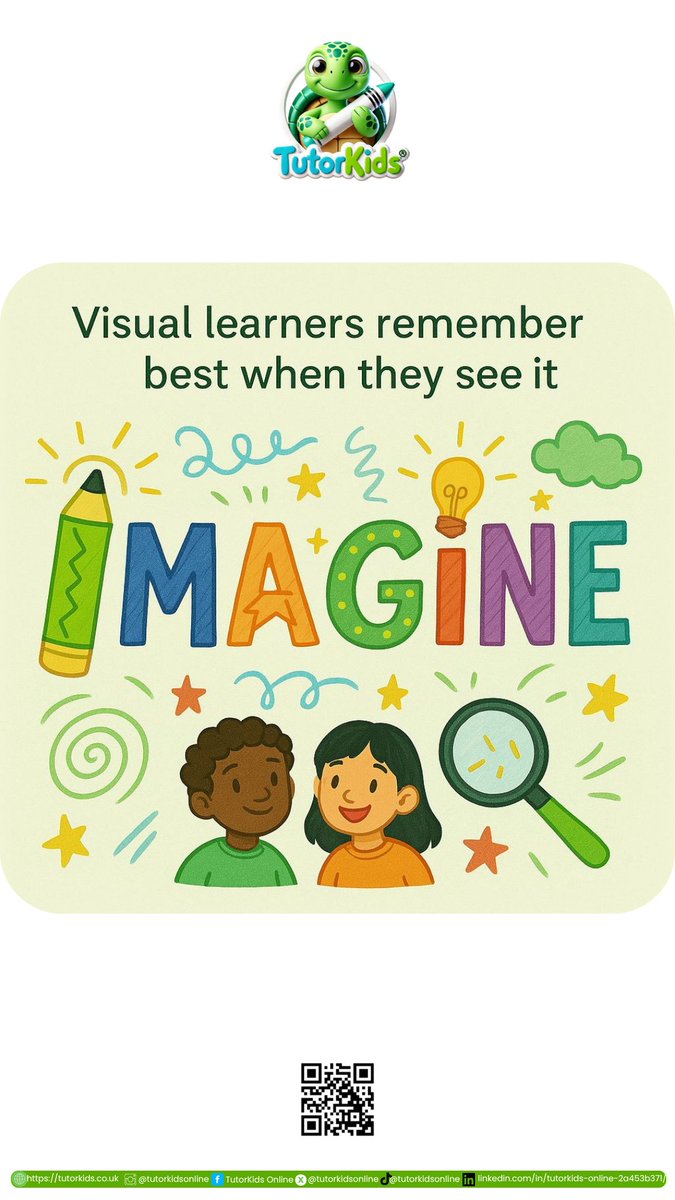 tutorkidsonline's tweet image. Does your child learn by seeing? Try turning spelling lists into colourful word art or using diagrams to study science. Making learning visual makes it stick! 👀🎨
Our tutors are available to help you with it. Choose one today!
#VisualLearner #StudyHacks #TutorKids #Parenting