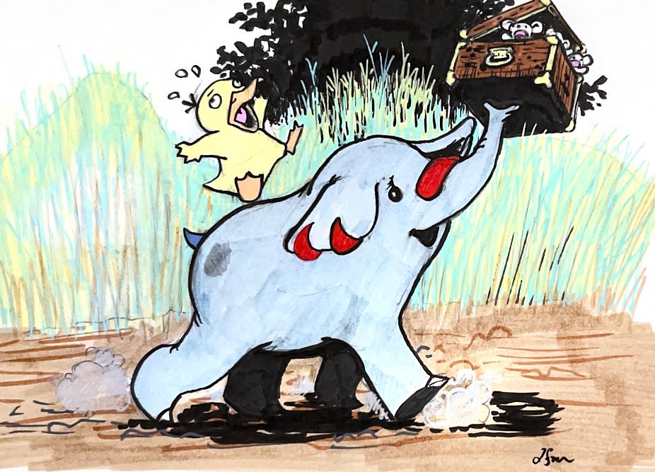 dfmorrill's tweet image. Day 14 a trunk on a #trunk #phanpy, #psyduck #tandemaus #poketober #inktober #poketober2025 #inktober2025 #pokemon