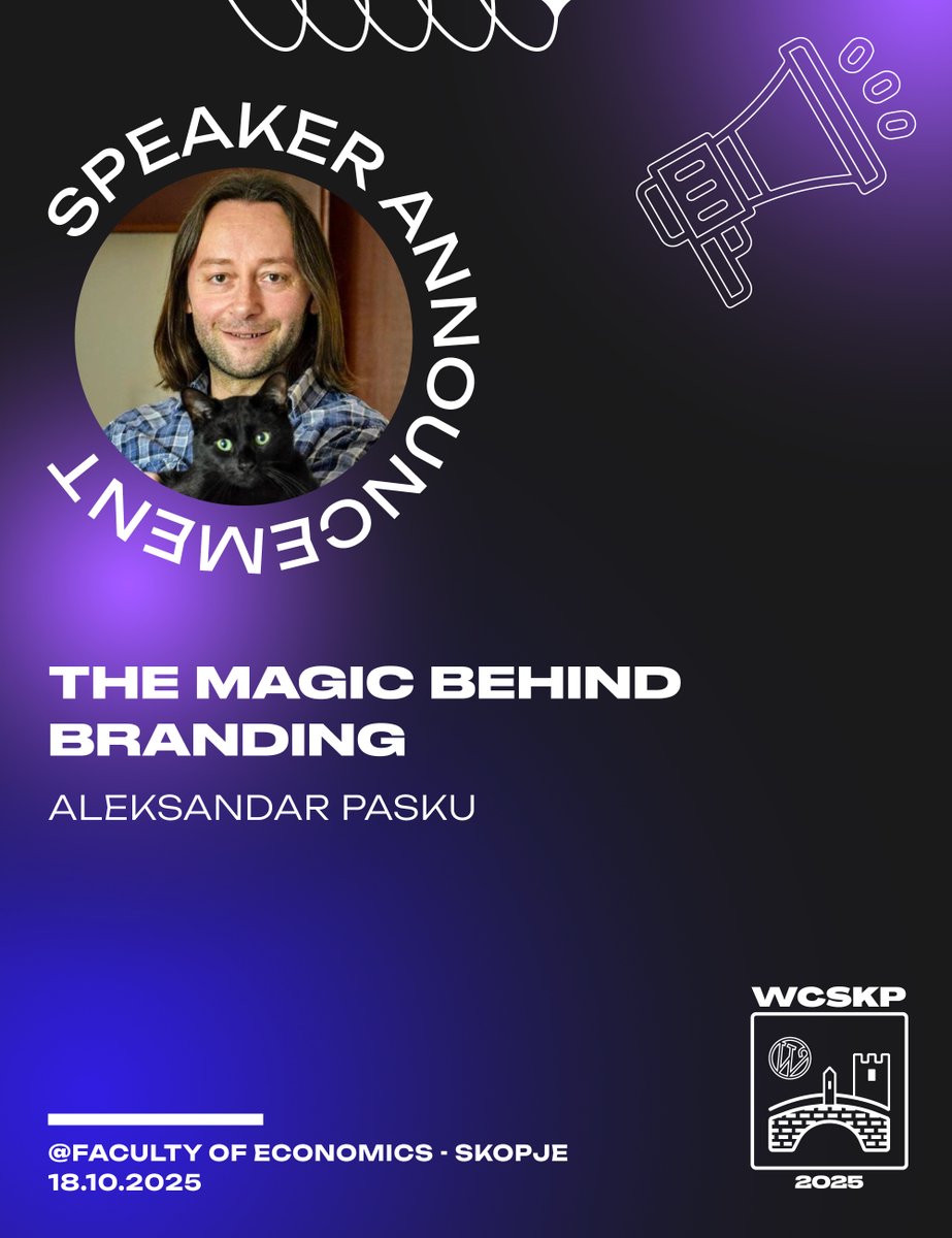 wcskp's tweet photo. PEAKER ANNOUNCEMENT- Aleksandar Pasku
Topic: The Magic Behind Branding

✨ Join us at WordCamp Skopje and discover the magic behind successful branding!

#WordCampSkopje #WCSKP2025 #SpeakerAnnouncement #Branding #Design #Creativity #Marketing #WPSpeaker https://t.co/out9zwASYj