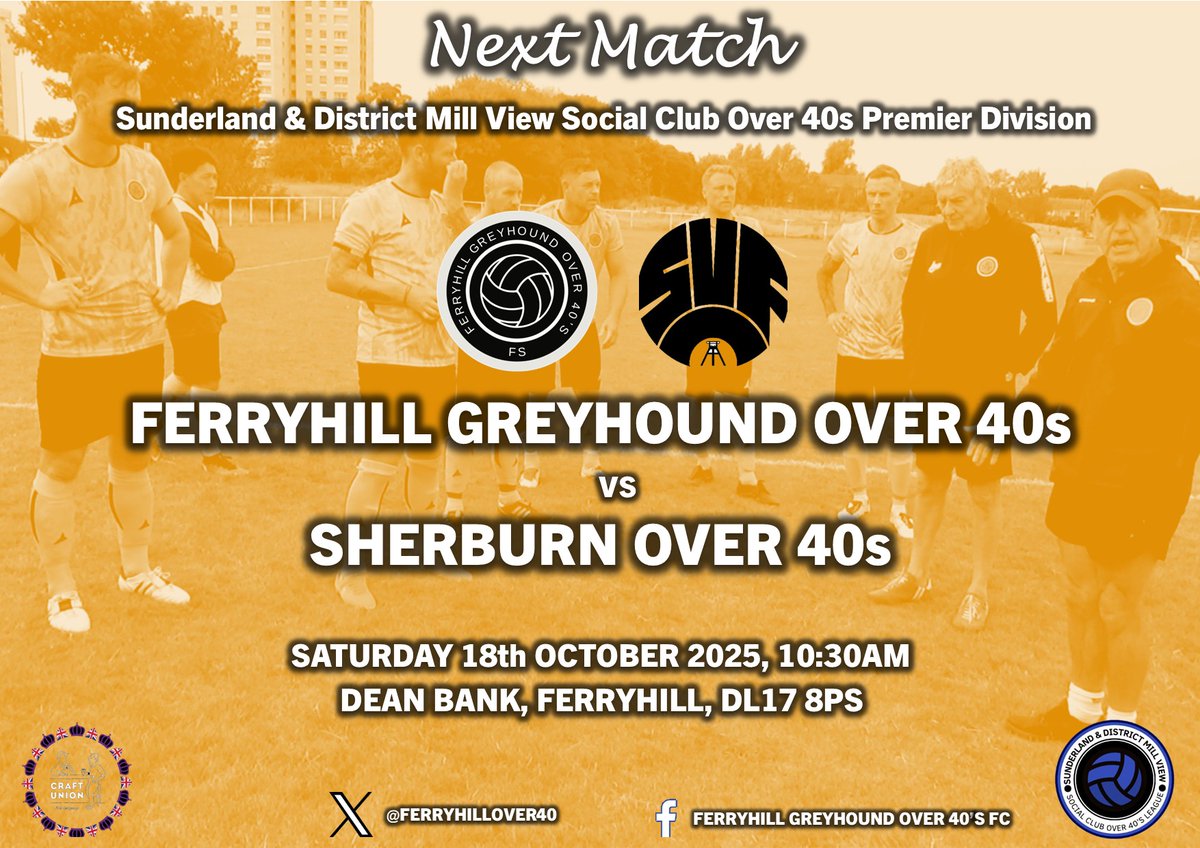 We welcome Sherburn to Dean Bank on Saturday morning for what is bound to be another tough encounter.

Three weeks ago we gained a hard fought 2-1 victory at Sherburn so we know what to expect.

Kick off is 10:30am and all support is appreciated.

Up the Hounds! 👊