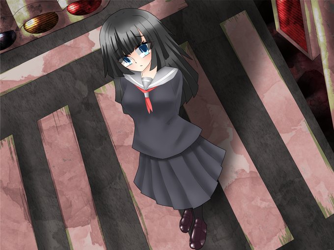 #oc #一次創作 #イラスト 
#絵柄好みって人にフォローされたい 
イラストの再掲。
横断歩道の少女 