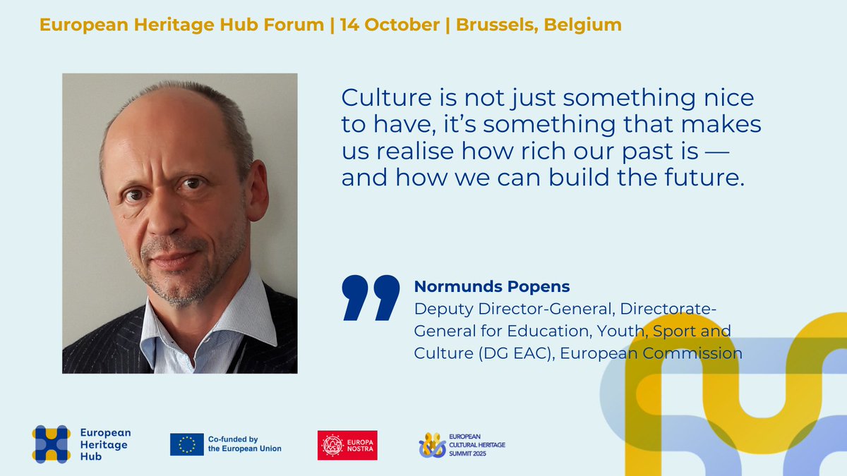EurHeritageHub's tweet image. 🔴 Live from the European Heritage #HubForum, Normunds Popens of DG EAC reminds us why we need to keep fighting to preserve and protect our shared cultural heritage.