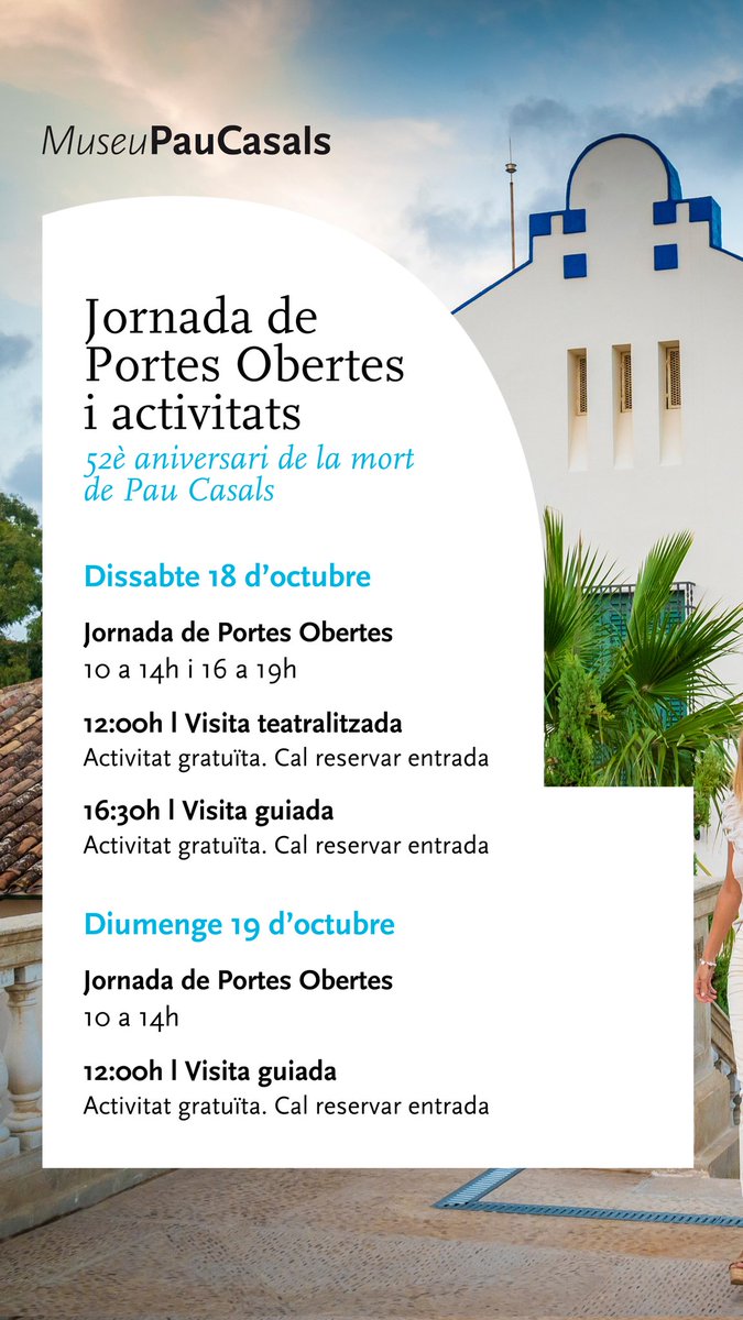 🗣 Aquest cap de setmana commemorem el 52è aniversari de la mort de Pau Casals amb jornada de portes obertes i activitats gratuïtes!
👉🏼 Tota la informació i reserves per les activitats a: paucasals.org/museu/activita…
No us ho perdeu! 🎶🎻