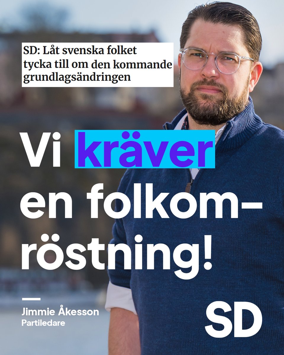 sdriks's tweet image. "Riksdagen är på väg att fatta ett avgörande beslut som kan påverka svensk lagstiftningsprocess för all framtid.
Behovet av att dra i handbromsen är större nu än vad det varit på mycket länge. Vi kommer därför att lämna in en begäran om folkomröstning till riksdagen för att låta…