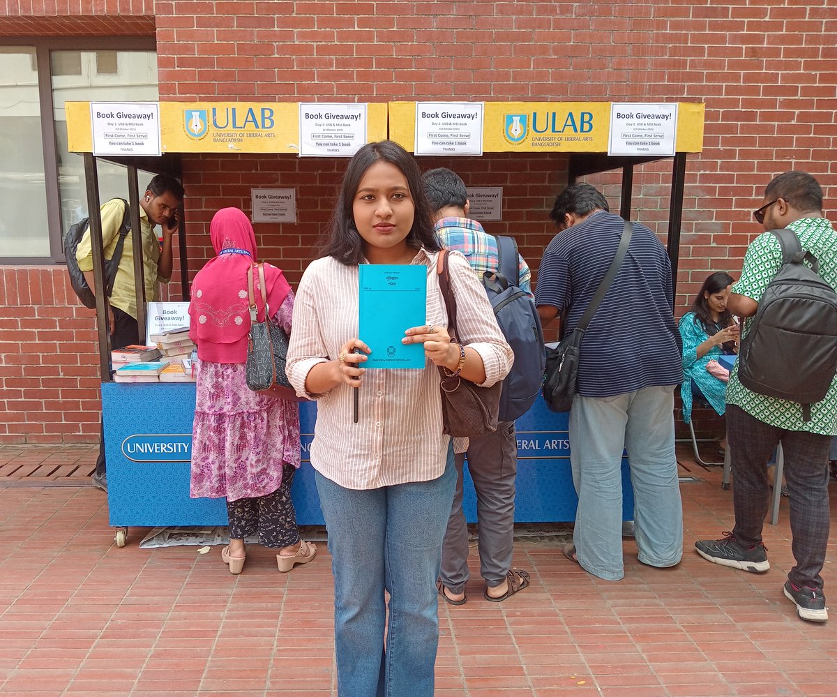 LibraryULAB's tweet image. ULAB library is organizing a book giveaway program to distribute books among ULABians as complimentary. Books of USB and MSJ were giveaway on the day one (October 13, 2025).