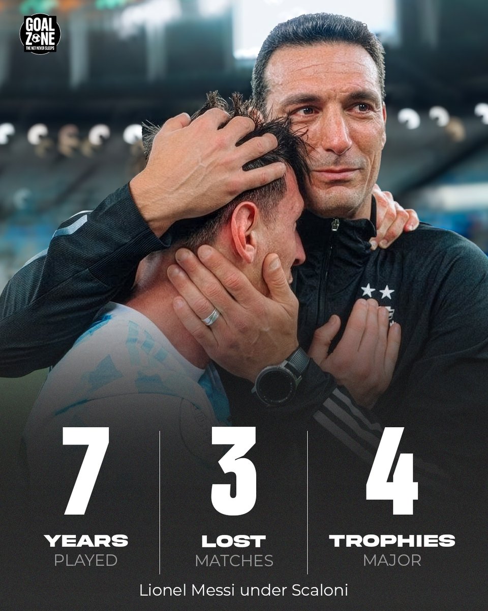 GoalZoneX's tweet image. In 7 years under Scaloni, Messi has more trophies than defeats.😳🐐